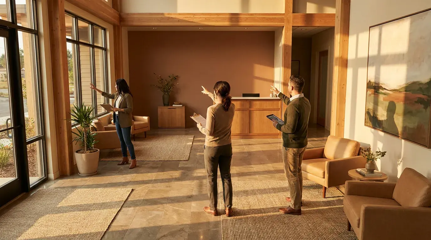 Elite Home Buyers representative walking through a South Jersey home with a damaged roof and outdated kitchen during a cash