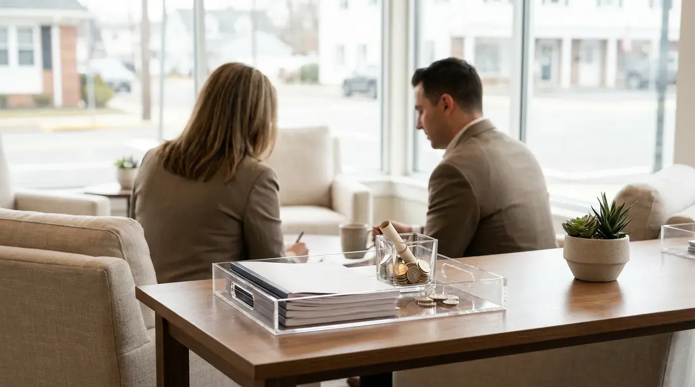 South Jersey homeowner reviewing a we buy houses cash offer document at a kitchen table