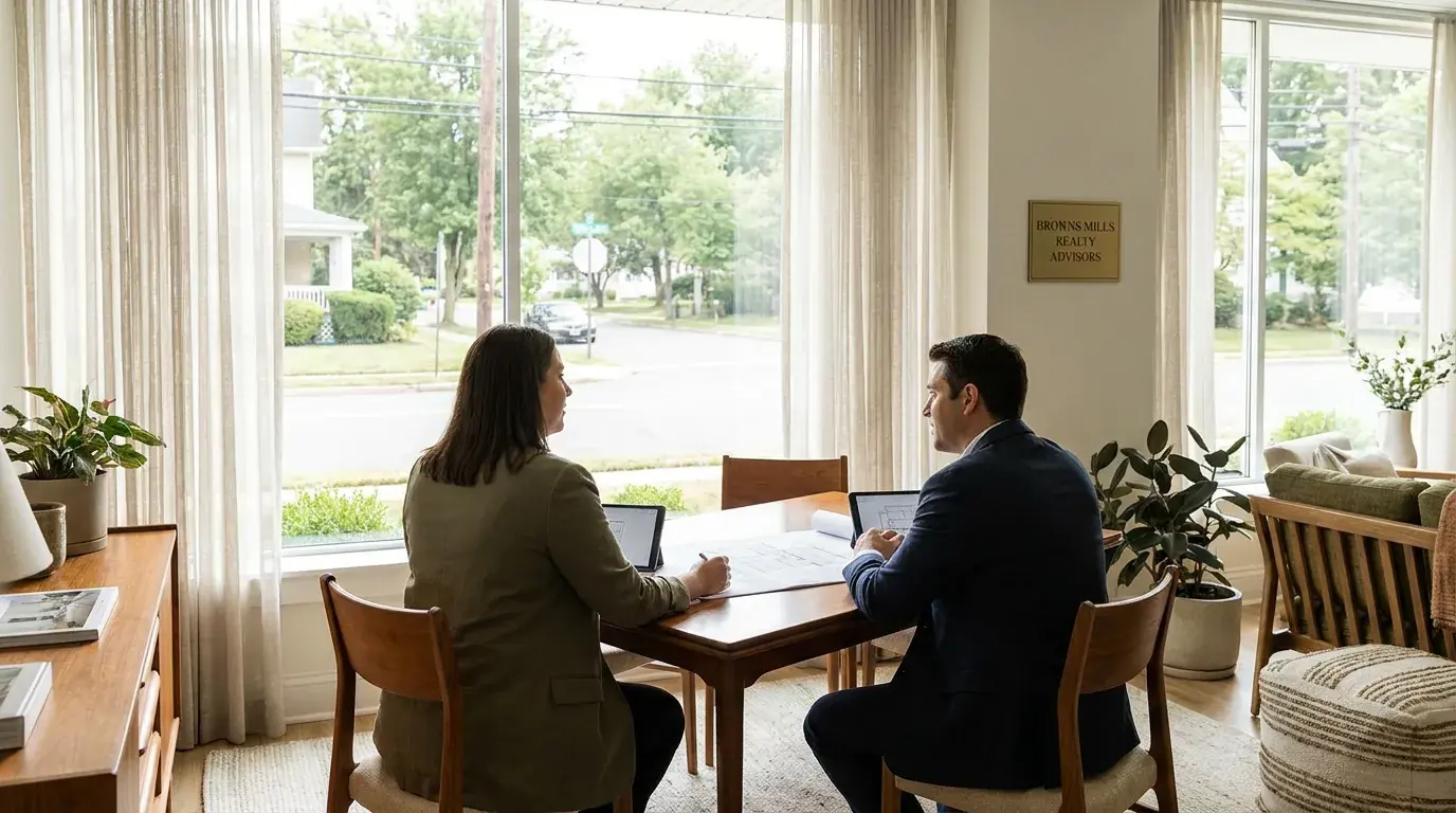 Cash home buyer representative reviewing a Browns Mills NJ property offer with a homeowner