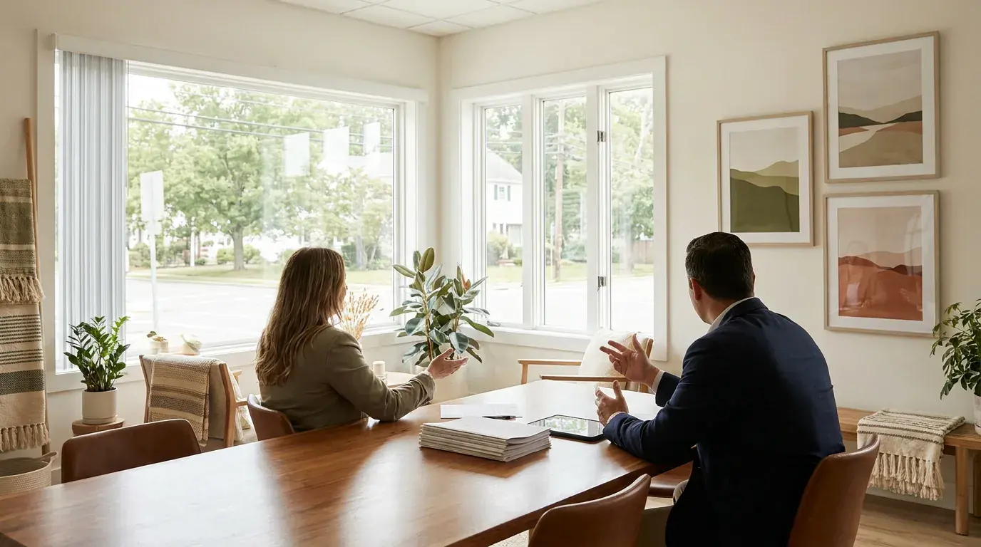 Sell my house fast Browns Mills NJ, cash home buyers closing paperwork at a Burlington County title company