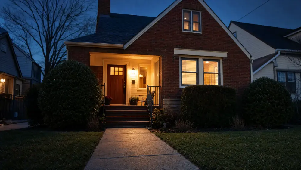 Cash home buyers reviewing a property in Camden County NJ with a homeowner outside a rowhouse