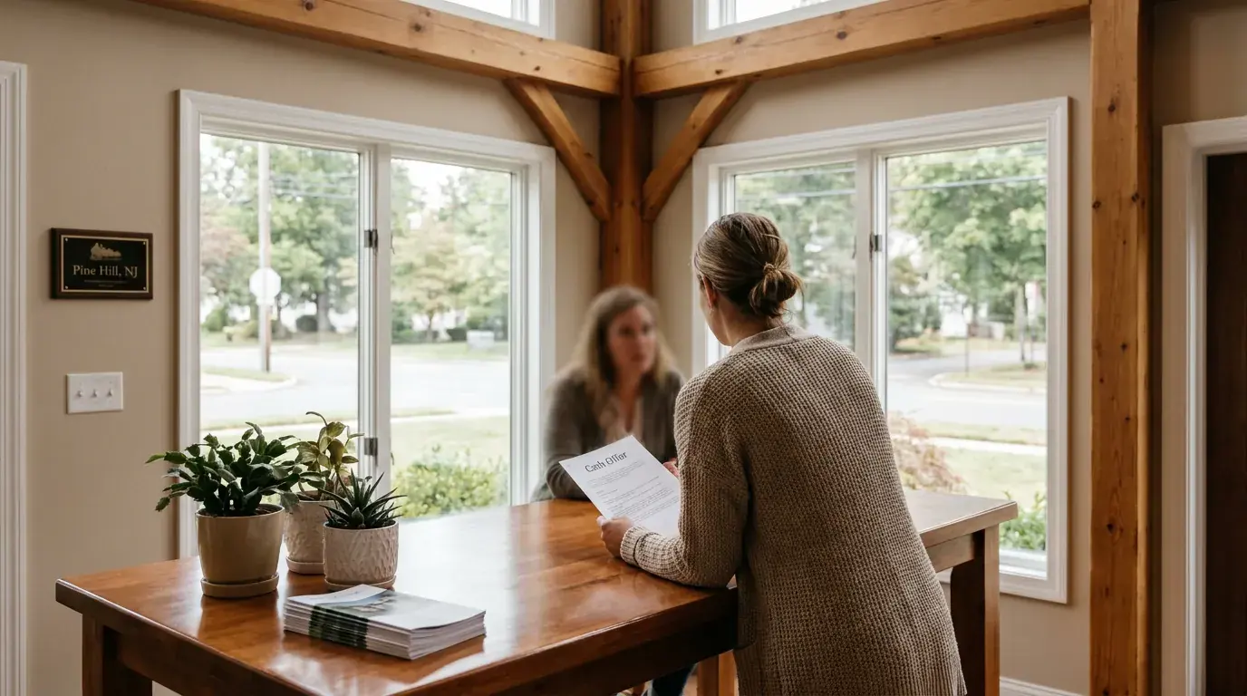 Homeowner reviewing a cash offer to sell my house fast in Pine Hill NJ with Elite Home Buyers