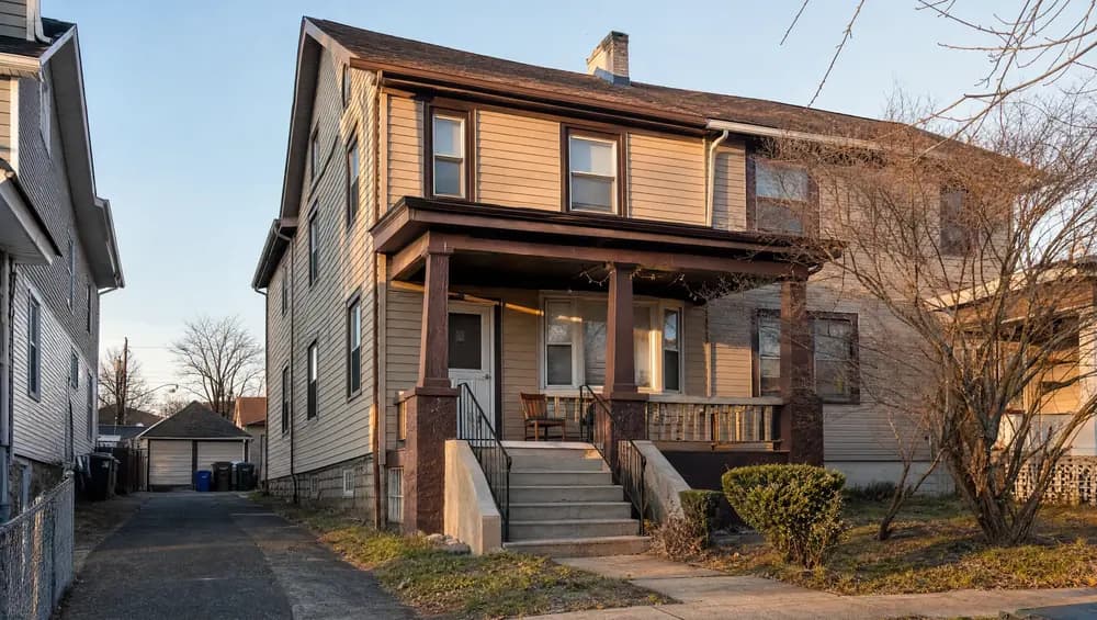 Cash home buyer reviewing a property offer with a Salem County NJ homeowner at their front door.